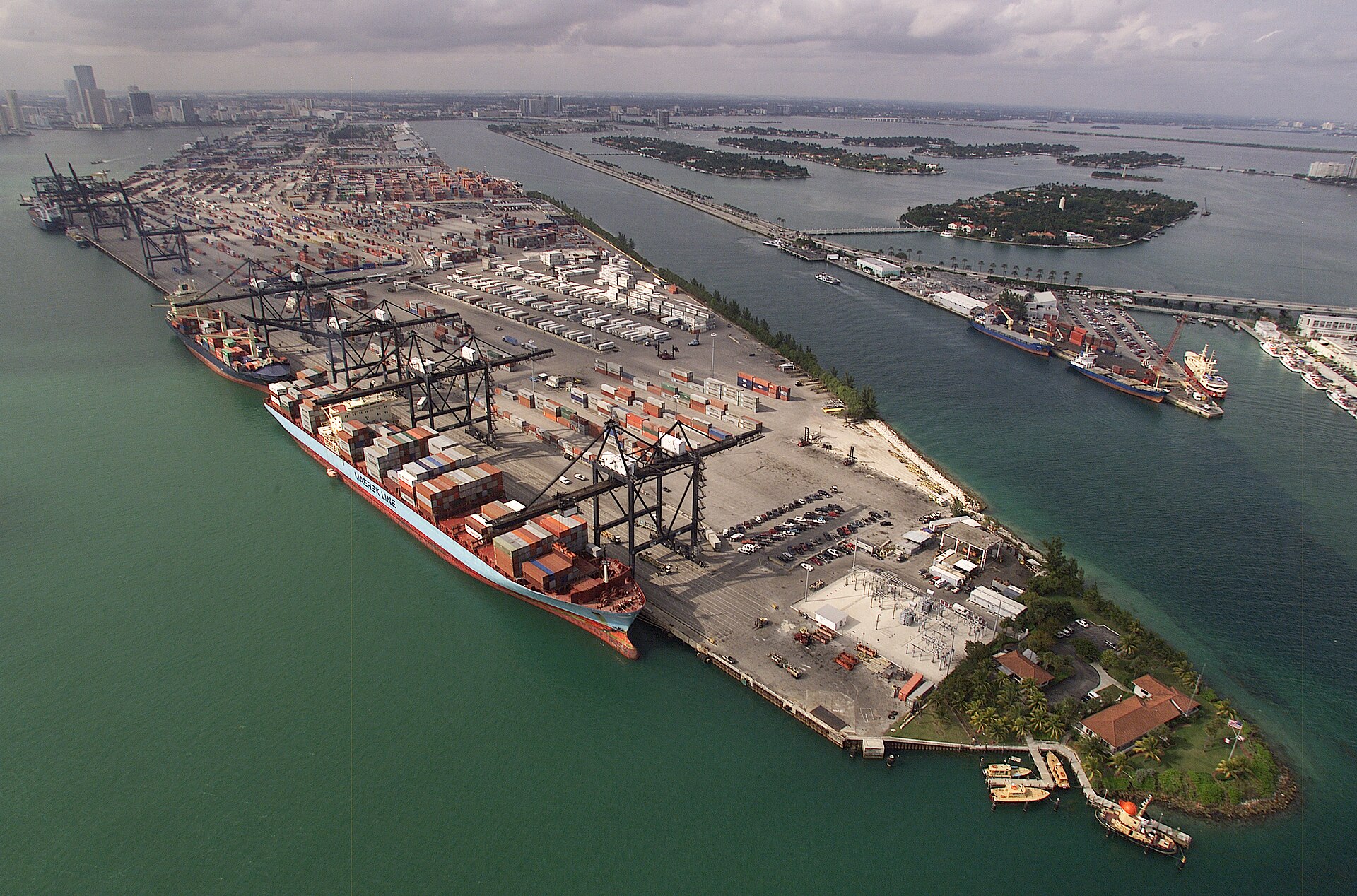 Aerial view of a container port